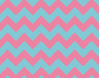 Medium Chevron - Tone on Tone in Aqua Blue / Pink - Cotton Quilt Fabric - C380-08 - Riley Blake Designs (W3320)