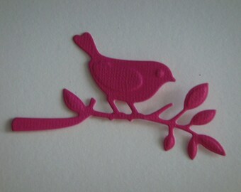 Cut Bird on a branch in paper fuchsia