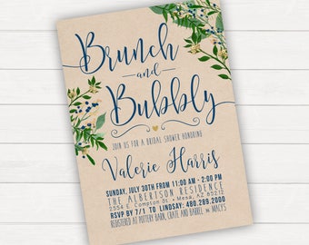 Brunch and Bubbly Bridal Shower Invitation Printable Floral Bridal Shower Invitations Bridal Shower Brunch Wedding Shower Invitations