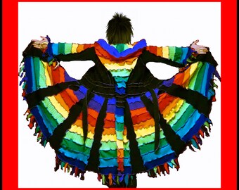 elf coat, sweater coat, dream coat, rainbow coat, fairy coat, steampunk, hippie dress, gypsy coat, patchwork coat, boho coat, size M, size L