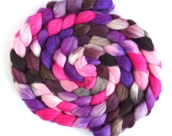 Hand Spinning Roving, Superwash Merino and Nylon - Handpainted Colorway, Flowering Trees
