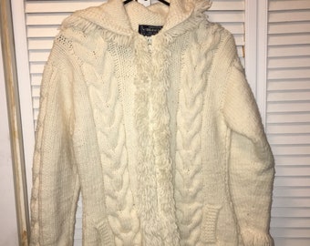 Wool knit hooded Zip Up