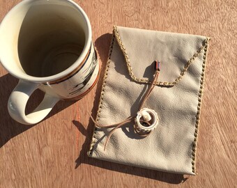 Sand leather checkbook pouch
