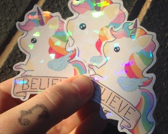 Sparkle unicorn stickers, cute stickers, kawaii unicorn, unicorn sticker set, cute planner stickers, set of three prism stickers,