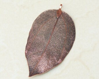 Liquid Metal Leaf Pendant - Large Leaf Pendant - Autumn Leaf - Copper - BOHO - Tribal - 42mm x 80mm - 9113