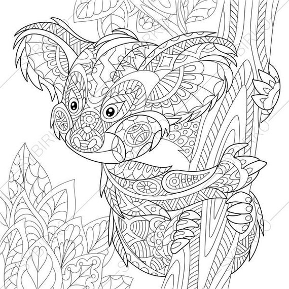 Koala Bear. 2 Coloring Pages. Animal coloring book pages for