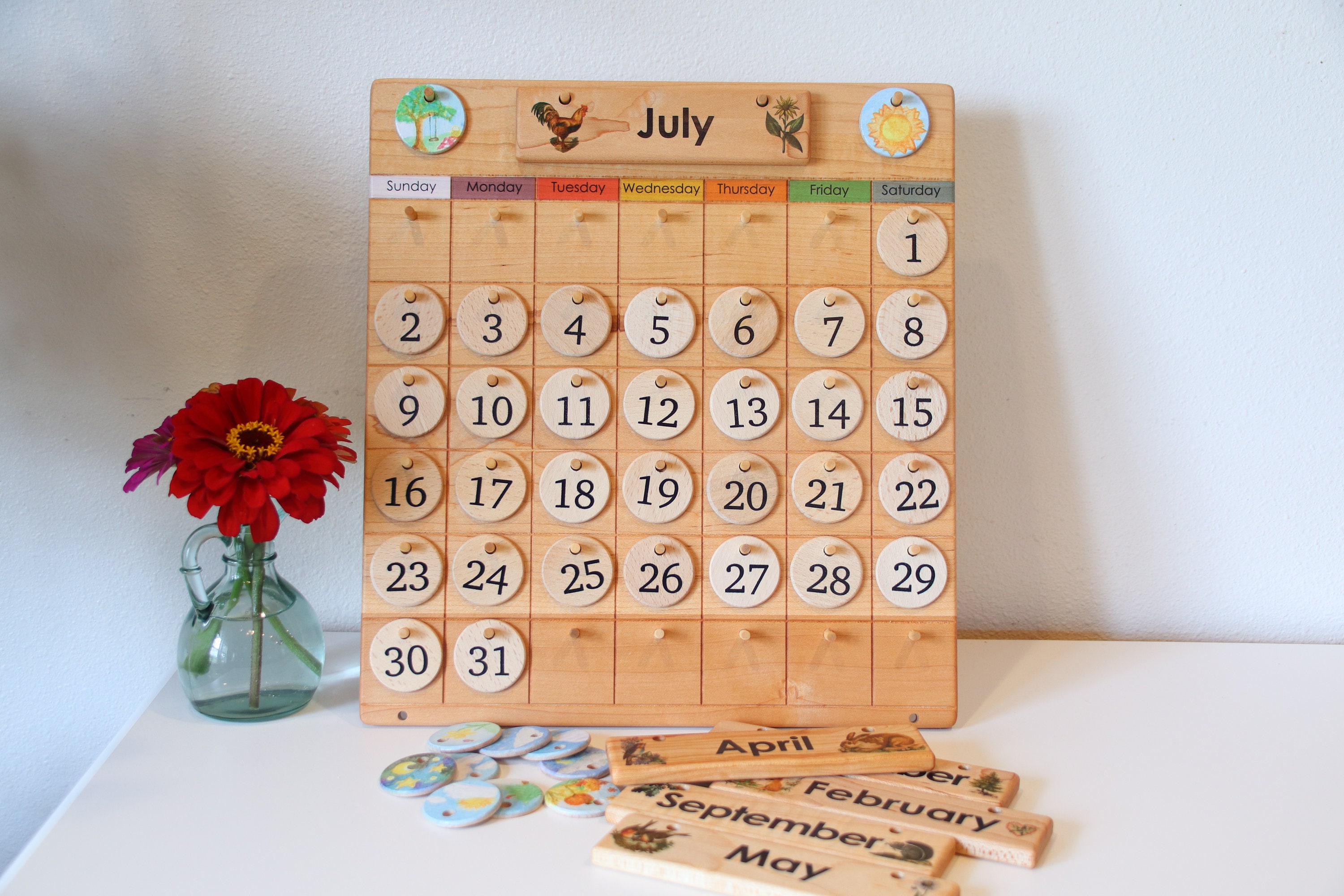 Wooden Perpetual Calendar Weather Chart Waldorf