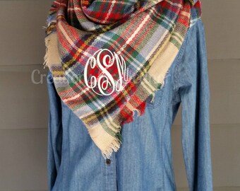 Monogram Blanket Scarf, Blanket Scarf, Plaid Blanket Scarf, Plaid Scarf, Tartan Scarf, Monogram Scarf, Personalized Blanket Scarf, Tartan