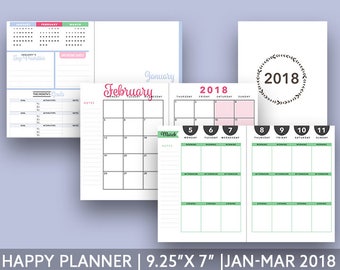 Happy Planner Inserts | 9.25" x 7" | Disc Planner | Jan. 1-Mar. 25, 2018 | 37 Pages