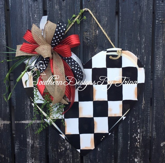Valentines heart door hanger wooden door hanger checker