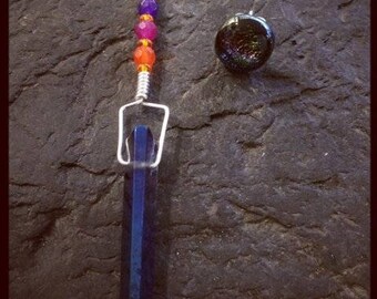 Raw Titanium Quartz / Rainbow Dichroic Glass / Sterling Silver Earrings