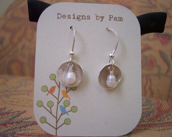 Sterling Silver Disk and Freshwater Pearl Earrings