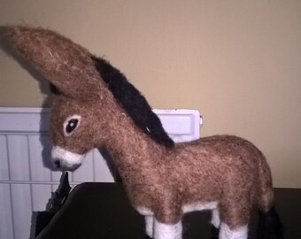 Little brown needle felted donkey loves to give nuzzles!