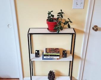 Narrow side table, end table, nightstand, recycled wood, metal furniture, modern side table