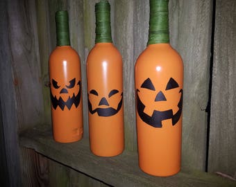 Jack-O-Lantern Wine Bottle Trio