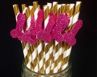 12 Bachelorette Party Penis Straws or 24 Penis Confetti - Any Color!