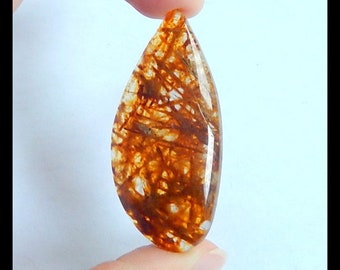 Gold Rutilated Quartz Gemstone Cabochon Bead,47x22x7mm,10.8g(C523)