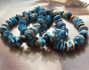 Set of 3 bracelets, organic, rustic wood beads
