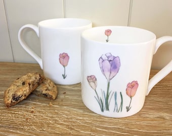 Bone China Mug, Crocus Mug, Flower Mug, Tea Mug, China Tea Mug, Coffee Mug, Fine Bone China Mug, Birthday Gift, Flower Gifts