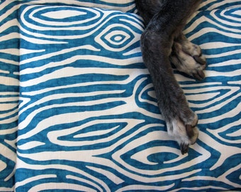 Dog Crate Mat, Pad, Cushion, Medium 19"x30", Turquoise Blue Wood Grain Print with Fleece Back