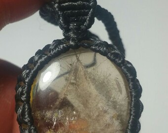 Macrame Brazilian Rutile Quartz pendant