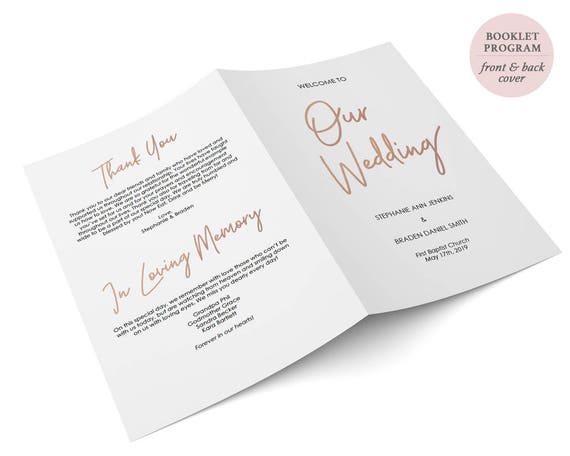 Rose Gold Folded Wedding Program Booklet Double sided