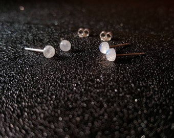 Moonstone earrings Tiny stud earrings Sterling silver Rainbow moonstone moon phase earrings moon earrings crescent moon earrings celestial