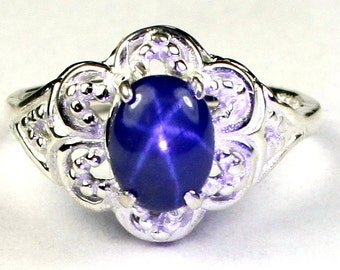 Blue Star Sapphire, 925 Sterling Silver Ring, SR125
