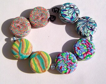 Colorful Flat Coin Earring Pairs Four Sets Handmade Artisan Polymer Clay Bead Pairs