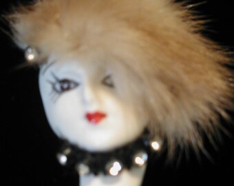 Mink Face Pin ...Vintage Mini Face Pin with Mink