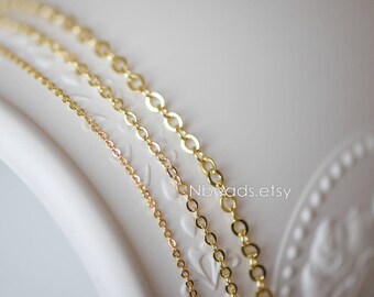 Gold Oval Round Cable Chains, Real Gold plated on Brass Tiny Chains, 1.2/ 1.6/ 2/ 2.7mm Thin Chains (#LK-106)/ 1 Meter=3.3 ft