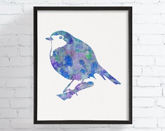 Bird Watercolor, Bird Art, Bird Print, Bird Painting, Bird Illustration, Watercolor Animal, Watercolor Painting, Blue, Robin Bird, Art Print