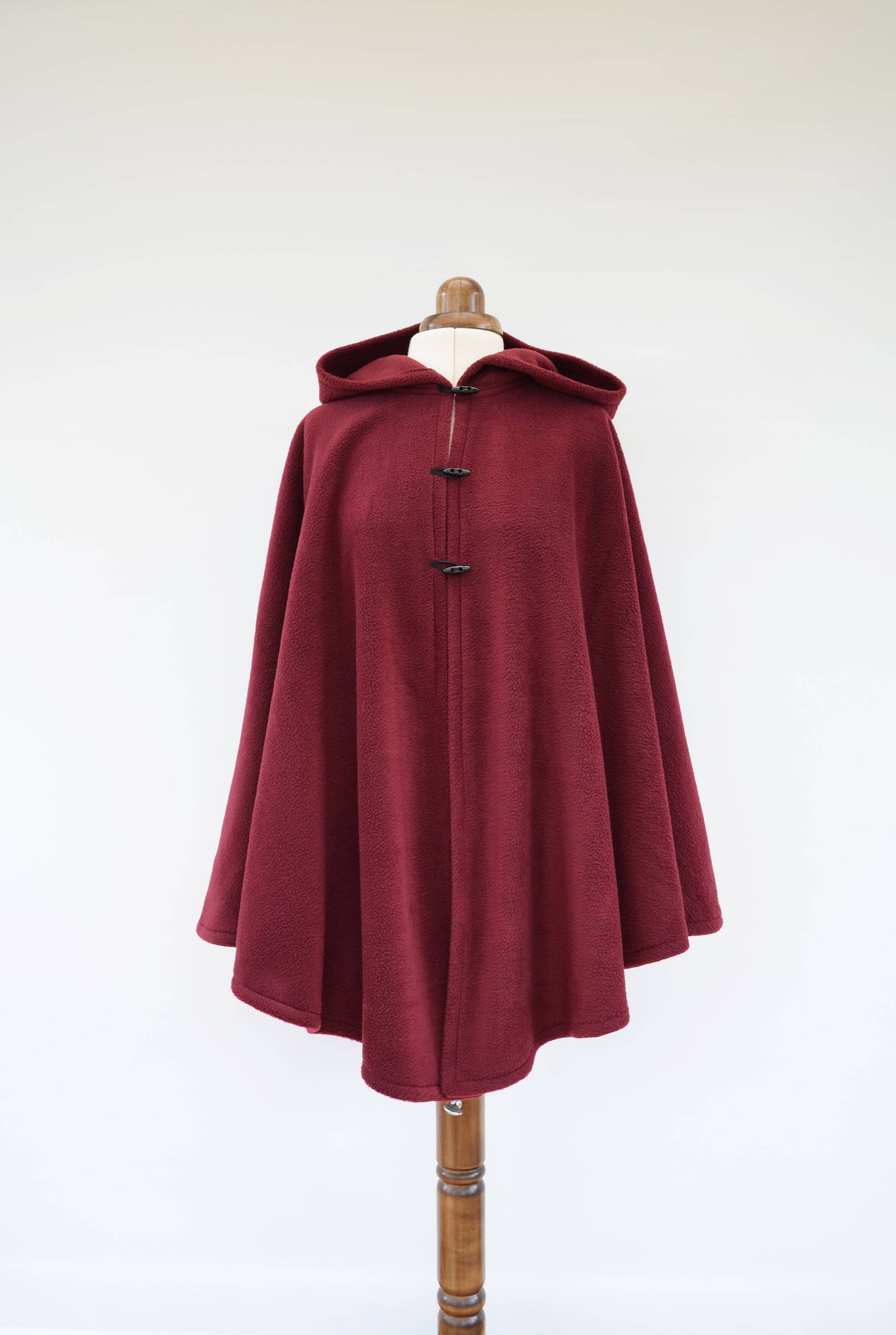 Burgundy Hooded Cloak Dark Red Hooded Cape Plus Size Cape