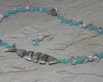 Pearls and Greek Worry Fish Necklace Set