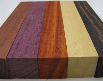 Exotic Wood Pen Blanks 3/4" by 5" Purpleheart, Wenge, African Paduak, Yellowheart, Bloodwood M-5
