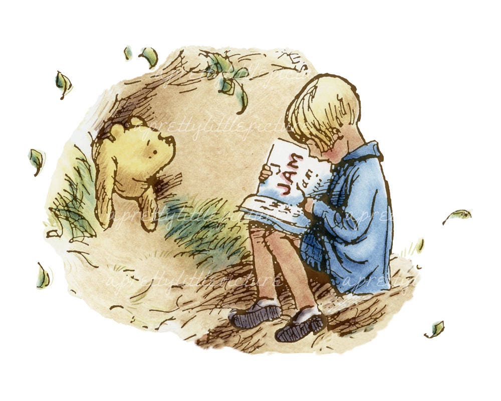 Classic Winnie the Pooh Print Featuring Christopher Robin with