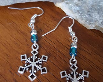 Silver and Blue Snowflake Earrings