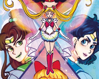 Super Sailor Moon Art Print - Sailor Scouts Poster - Mahou Shoujo Wall Art- Sailor Senshi Art 4x6 8.5x11 11x17 - Venus Mars Jupiter Mercury