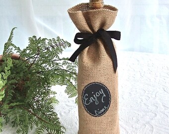 Burlap Bucket Bag with Re-Useable Chalkboard Label for Outside