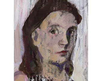 Woman Girl portrait original painting face head figurative people acrylic paper