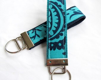Key Fob Key Chain Wristlet in Amy Butler Acanthus in Teal - designer fabric Keychain