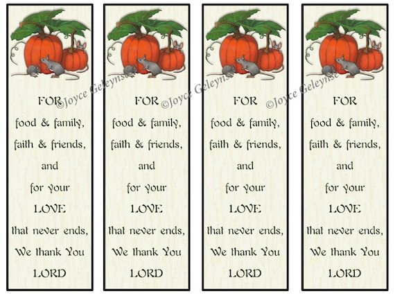 Printable Thanksgiving Bookmarks Pumpkins with Mice Prayer