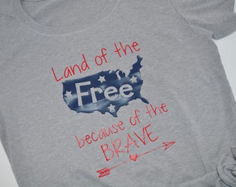 Land of the Free because of the brave tshirt memorial day or 4th of july