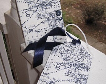 Passport cover/ luggage tag/Map/white and navy