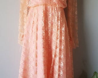 Creamsicle Dream 1960's Lace Dress//Peach//Pink// Vintage//Lace//1960's//Vintage Dress// Lana Del Rey//Boho//Hippie//Wedding//Viva Las Vegas