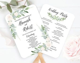 Wedding Program Fan Template, Greenery Wedding Program Fan Printable, Botanical Wedding Program, Succulent Wedding Program
