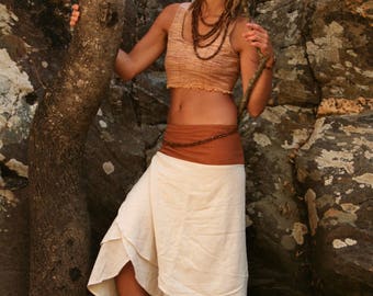 Long Wrap Skirt Terracotta Orange Natural Cotton