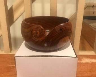Sheesham Wood Yarn Bowl. Authentic, Imported From India Gift For Knitting & Crochet - Wooden Yarn Holder 6" x 3" x 6"