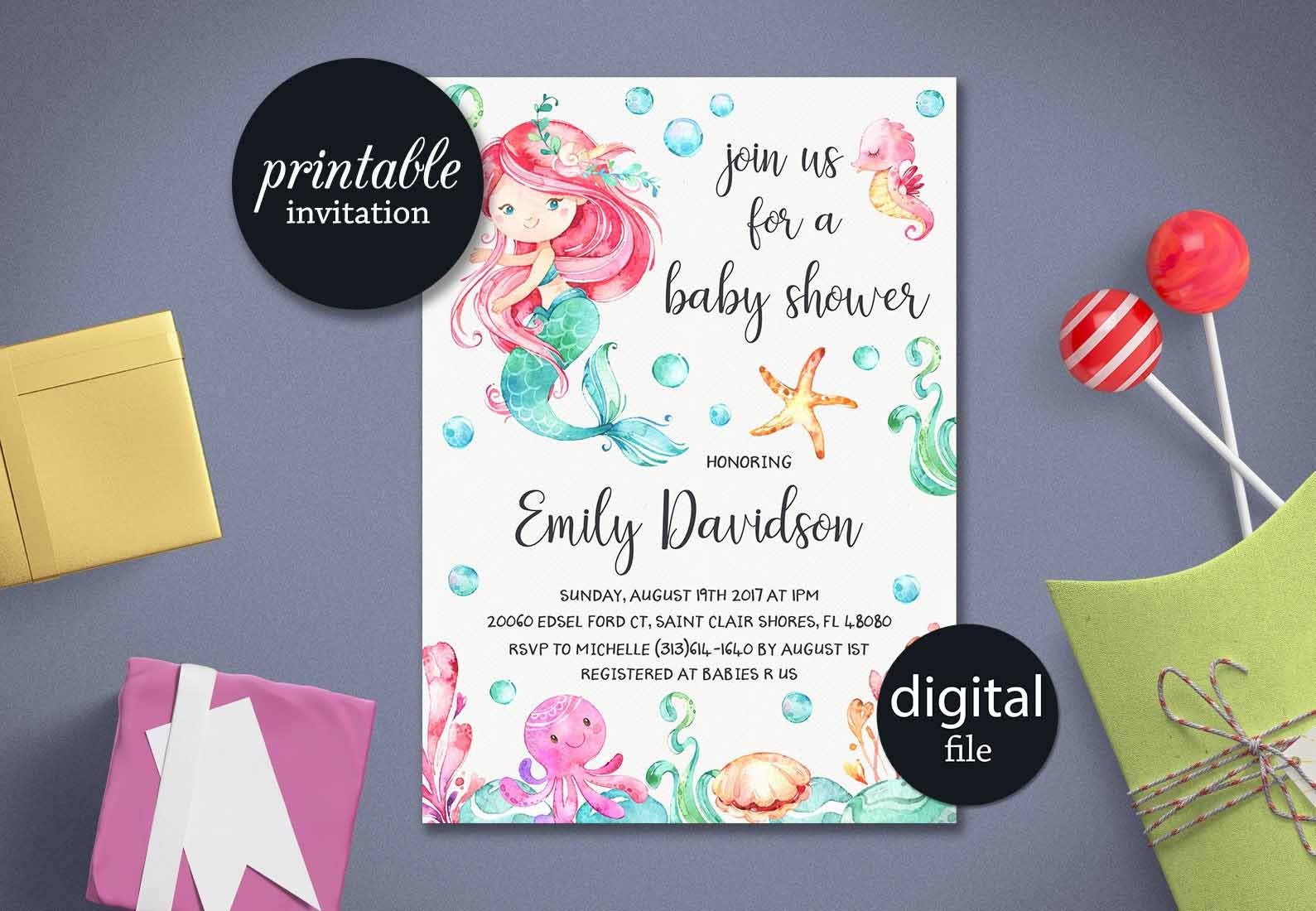 Mermaid baby Shower Invitation Printable Girl baby shower