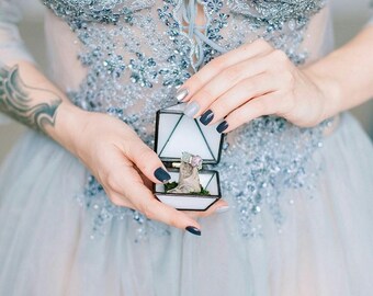 Wedding ring box, geometric glass box, engagement ring box, casket